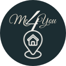 Schriftzug me4you über einem Standort-Symbol, dunkel auf gold, verlinkt zur Startseite von Miriam Hainz | me4you communication